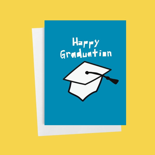 Happy Graduation • Blue & White Graduation Cap Card