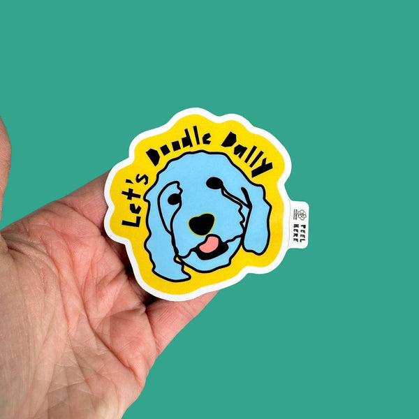 Let's Doodle Dally • Pop Art Goldendoodle Waterproof Sticker
