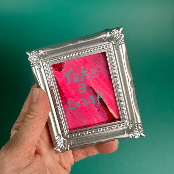 Take a Break No.2 - Tiny Frame Original Painting (Silver Frame)