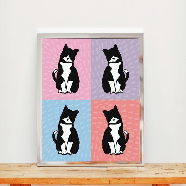 Tuxedo Cat Pop Art Print (2 Color Options)