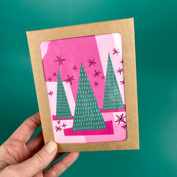 Merry in Pink • Holiday Card (Single or Boxed Set of 6)