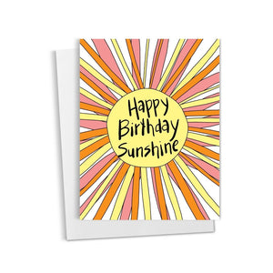 Greeting card with 'Happy Birthday Sunshine' text on a sunburst design