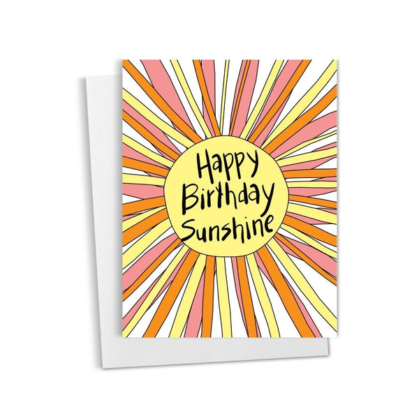 Greeting card with 'Happy Birthday Sunshine' text on a sunburst design