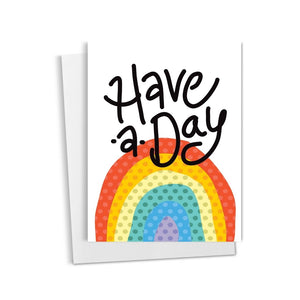 Colorful rainbow with polka dots and 'Have a Day' text on a white background