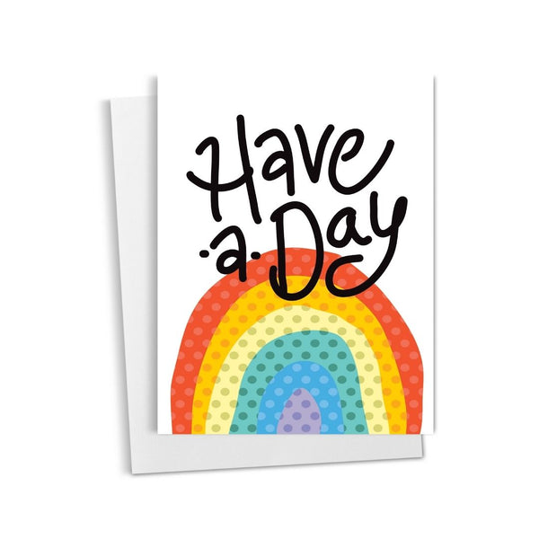 Colorful rainbow with polka dots and 'Have a Day' text on a white background