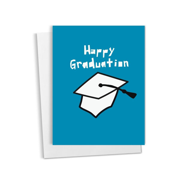 Happy Graduation • Blue & White Graduation Cap Card