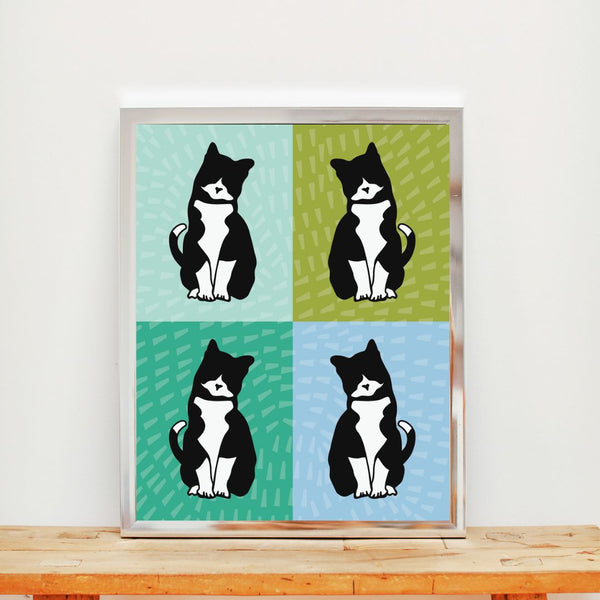 Tuxedo Cat Pop Art Print (2 Color Options)