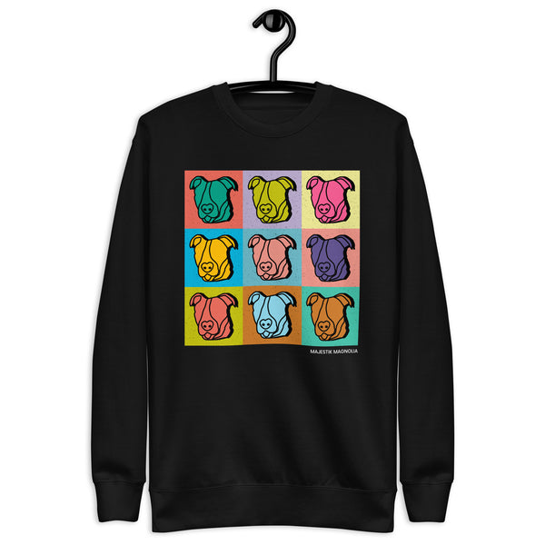 Pittie Pop Art Luxe Crew Neck Sweatshirt (Black)