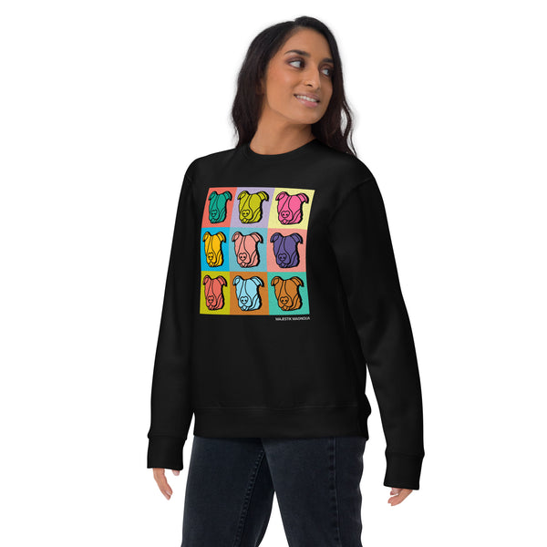 Pittie Pop Art Luxe Crew Neck Sweatshirt (Black)