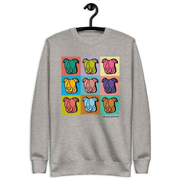 Pittie Pop Art Luxe Crew Neck Sweatshirt (White/Grey)