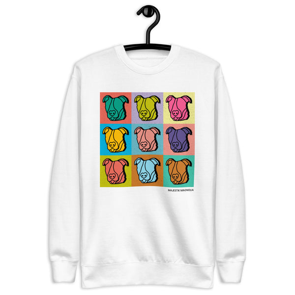 Pittie Pop Art Luxe Crew Neck Sweatshirt (White/Grey)